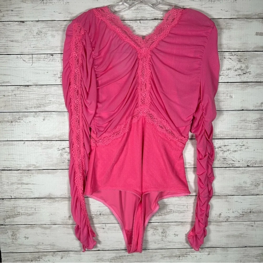 Free People Intimately Forever Young Pink Valentine’s Day Bodysuit Sz M NWT $68